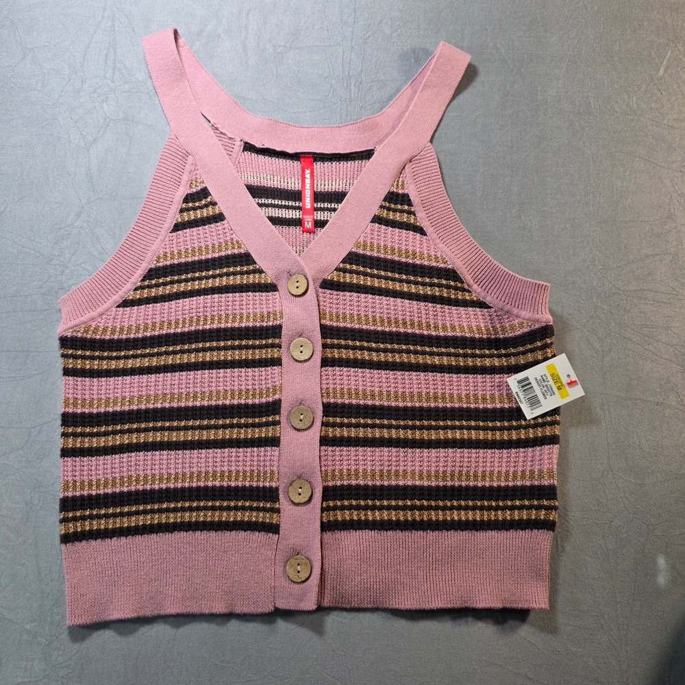 Unionbay Brigitte Striped Knit Sweater‎ Tank Top Pink Black Gold J1SAA65 Size M